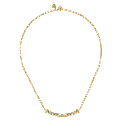 14K Yellow Gold Bujukan and Diamond Chevron Bar Necklace