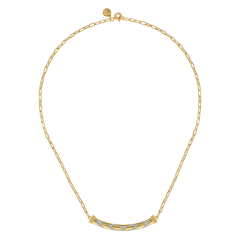 14K Yellow Gold Bujukan and Diamond Chevron Bar Necklace - 0.37 ct - Shot 2