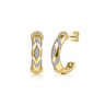 14K Yellow Gold Bujukan and Diamond Chevron J Hoop Earrings - 0.22 ct