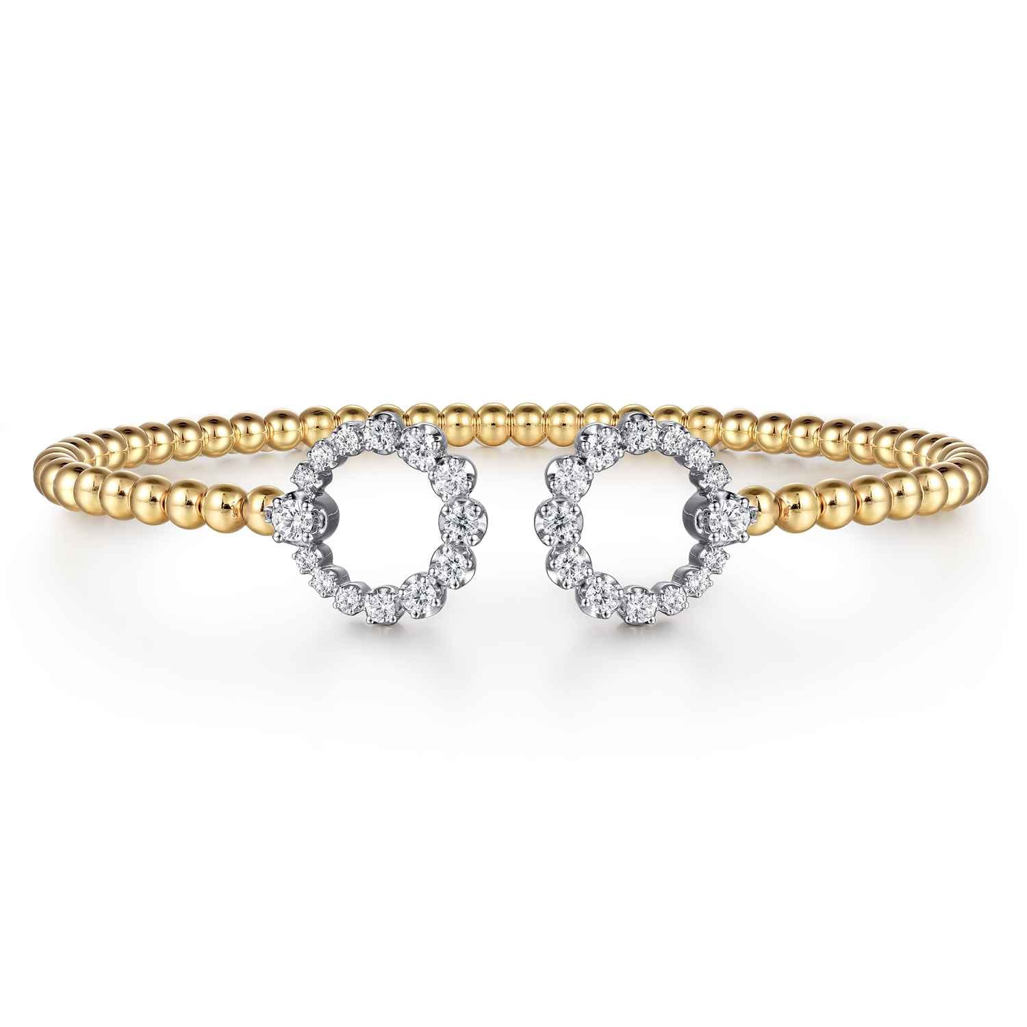 14K Yellow Gold Bujukan and Diamond Circle Open Bangle Bracelet - 0.5 ct - Shot 1