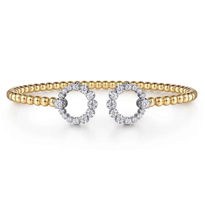 14K Yellow Gold Bujukan and Diamond Circle Open Bangle Bracelet