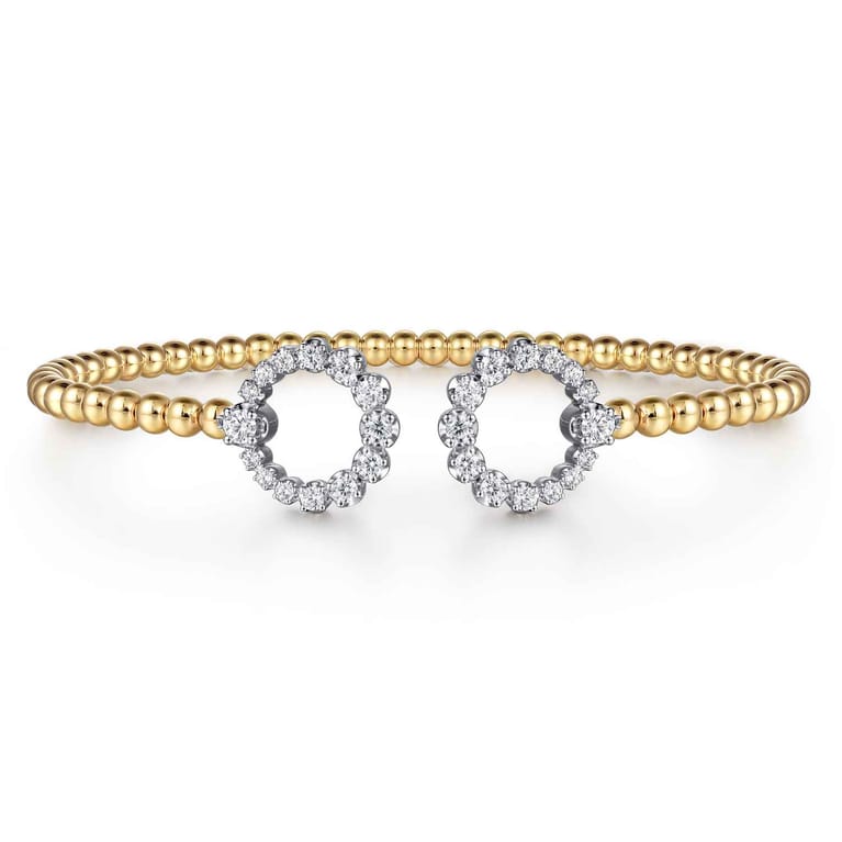 14K Yellow Gold Bujukan and Diamond Circle Open Bangle Bracelet - 0.5 ct - Shot 1