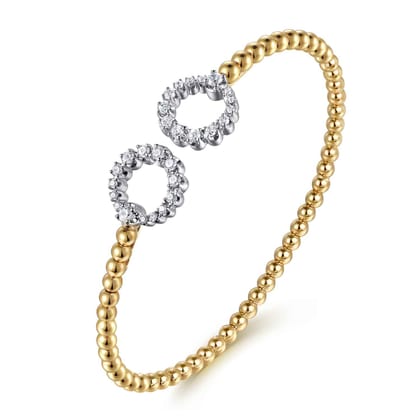14K Yellow Gold Bujukan and Diamond Circle Open Bangle Bracelet
