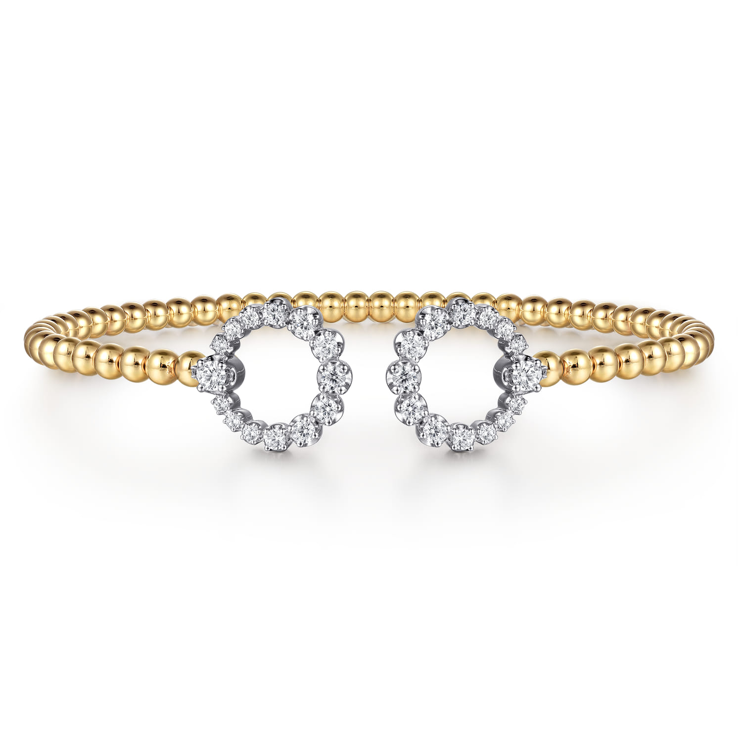 14K Yellow Gold Bujukan and Diamond Circle Open Bangle Bracelet - 0.5 ct - Shot 1