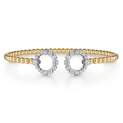 14K Yellow Gold Bujukan and Diamond Circle Open Bangle Bracelet
