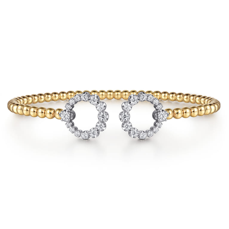 14K Yellow Gold Bujukan and Diamond Circle Open Bangle Bracelet - 0.5 ct - Shot 1