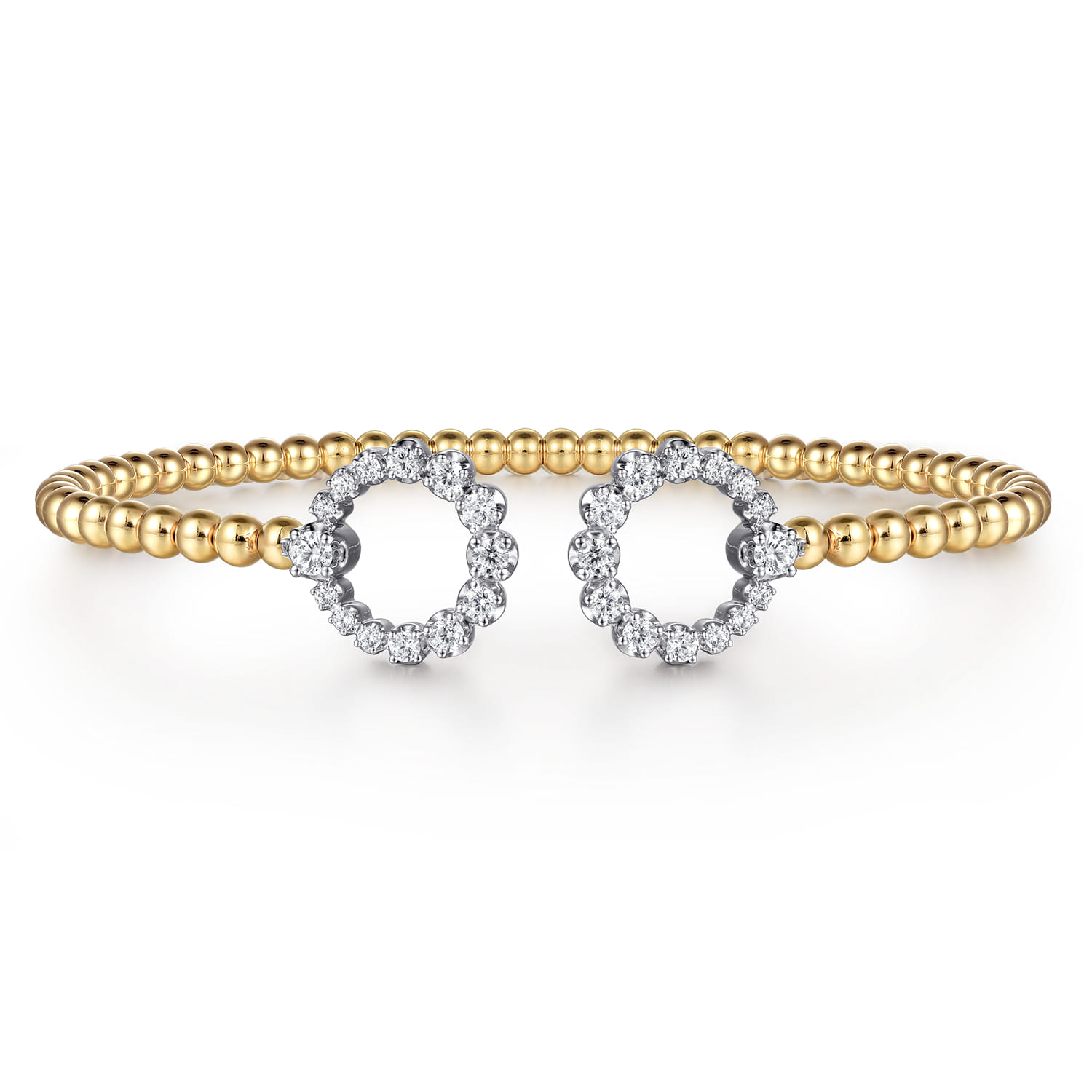 14K Yellow Gold Bujukan and Diamond Circle Open Bangle Bracelet - 0.5 ct - Shot 1