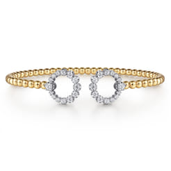 14K Yellow Gold Bujukan and Diamond Circle Open Bangle Bracelet