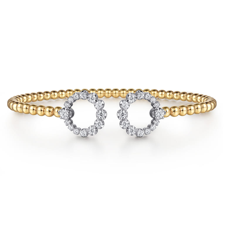 14K Yellow Gold Bujukan and Diamond Circle Open Bangle Bracelet - 0.5 ct - Shot 1