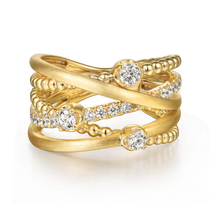 14K Yellow Gold Bujukan and Diamond Criss Cross Ring