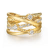 14K Yellow Gold Bujukan and Diamond Criss Cross Ring - 0.5 ct