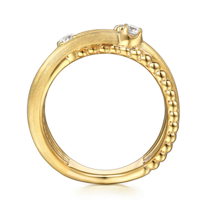 14K Yellow Gold Bujukan and Diamond Criss Cross Ring