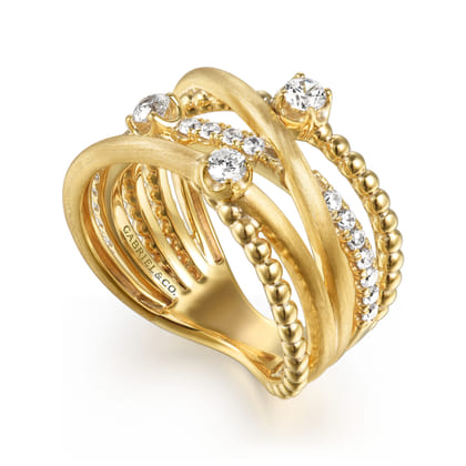 14K Yellow Gold Bujukan and Diamond Criss Cross Ring