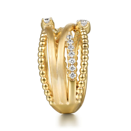 14K Yellow Gold Bujukan and Diamond Criss Cross Ring
