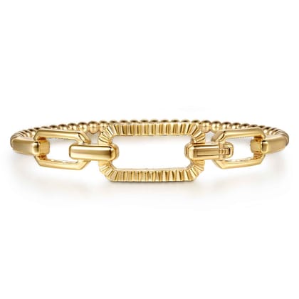 14K Yellow Gold Bujukan and Diamond Cut Link Bangle Bracelet