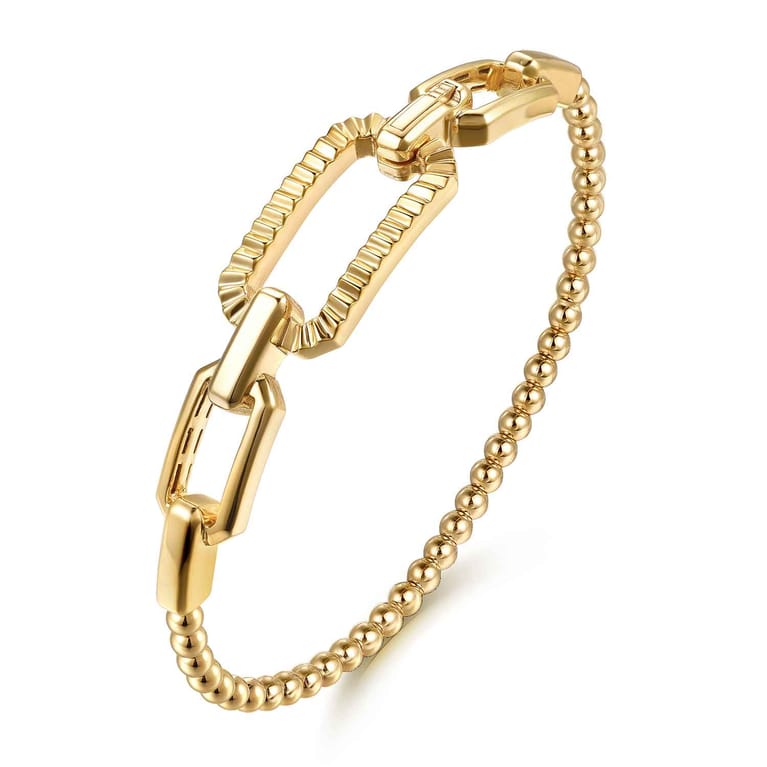 14K Yellow Gold Bujukan and Diamond Cut Link Bangle Bracelet - Shot 2