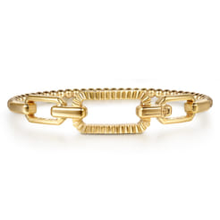 14K Yellow Gold Bujukan and Diamond Cut Link Bangle Bracelet