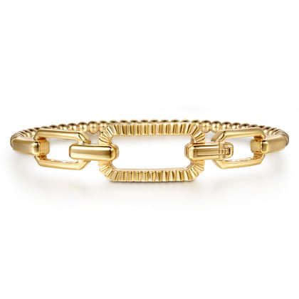 14K Yellow Gold Bujukan and Diamond Cut Link Bangle Bracelet