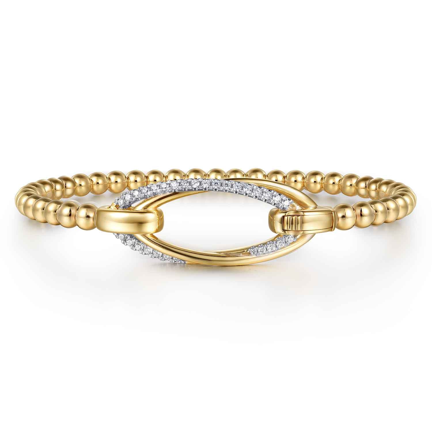 14K Yellow Gold Bujukan and Diamond Interlocking Oval Split Bangle Bracelet - 0.25 ct - Shot 1
