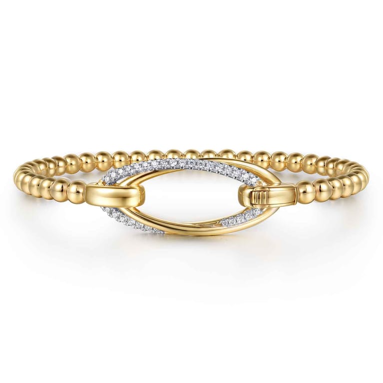 14K Yellow Gold Bujukan and Diamond Interlocking Oval Split Bangle Bracelet - 0.25 ct - Shot 1