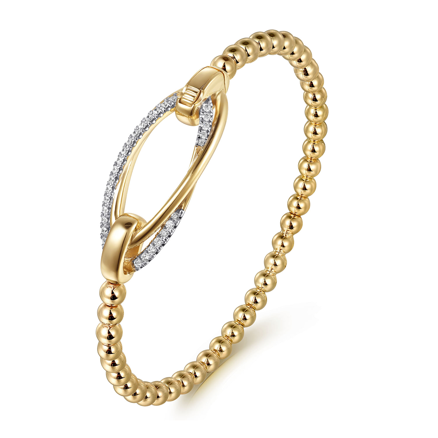 14K Yellow Gold Bujukan and Diamond Interlocking Oval Split Bangle Bracelet - 0.25 ct - Shot 2