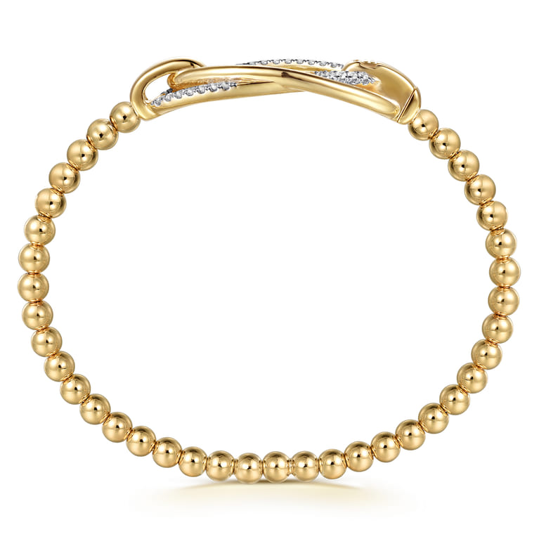 14K Yellow Gold Bujukan and Diamond Interlocking Oval Split Bangle Bracelet - 0.25 ct - Shot 3