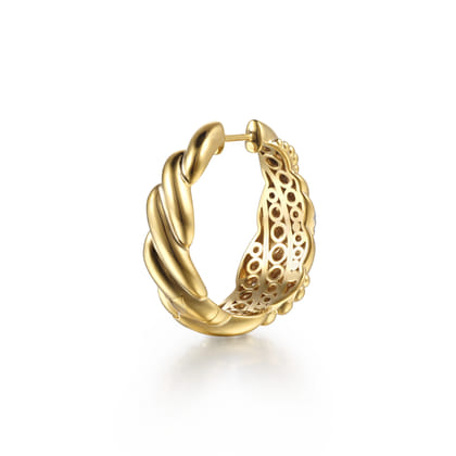 14K Yellow Gold Bujukan and Diamond Intricate Hoop Earrings