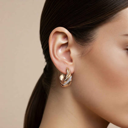 14K Yellow Gold Bujukan and Diamond Intricate Hoop Earrings