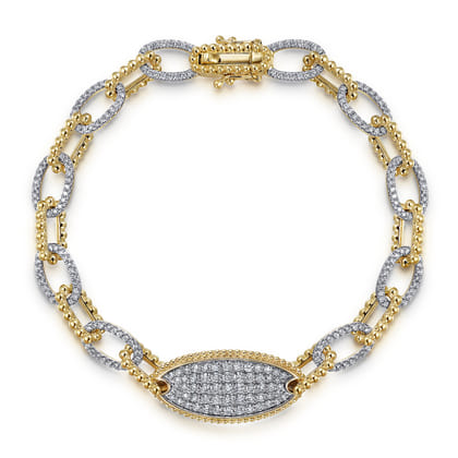 14K Yellow Gold Bujukan and Diamond Link Chain Bracelet