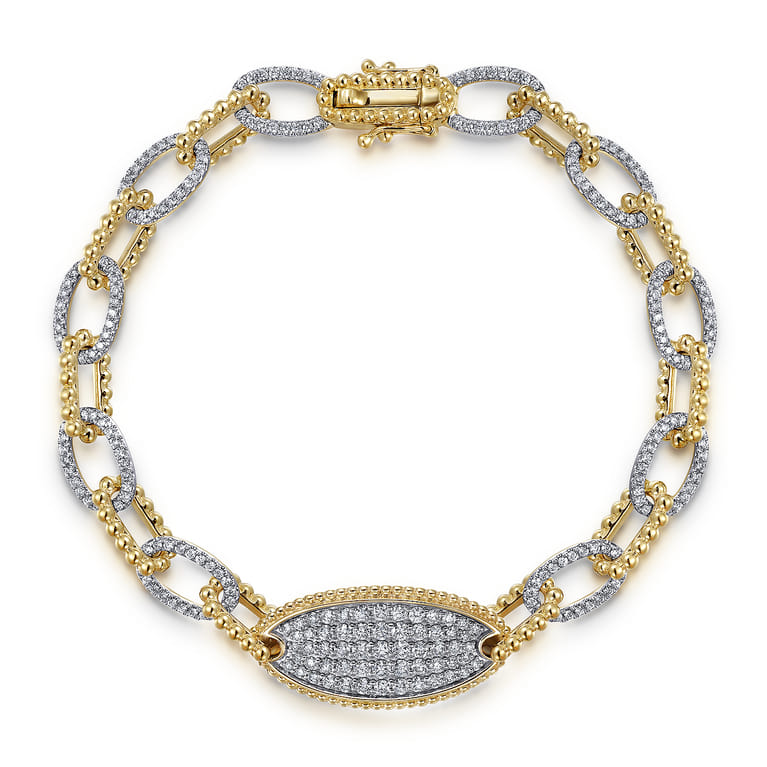 14K Yellow Gold Bujukan and Diamond Link Chain Bracelet - 2 ct - Shot 1