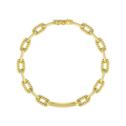14K Yellow Gold Bujukan and Diamond Link Chain Bracelet