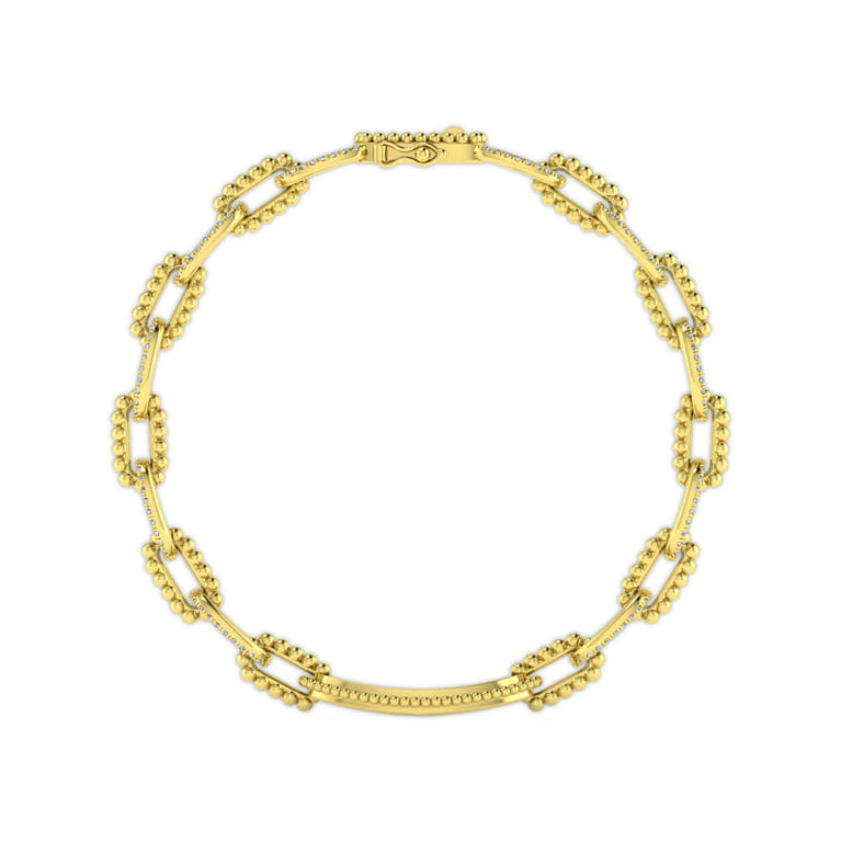 14K Yellow Gold Bujukan and Diamond Link Chain Bracelet - 2 ct - Shot 3