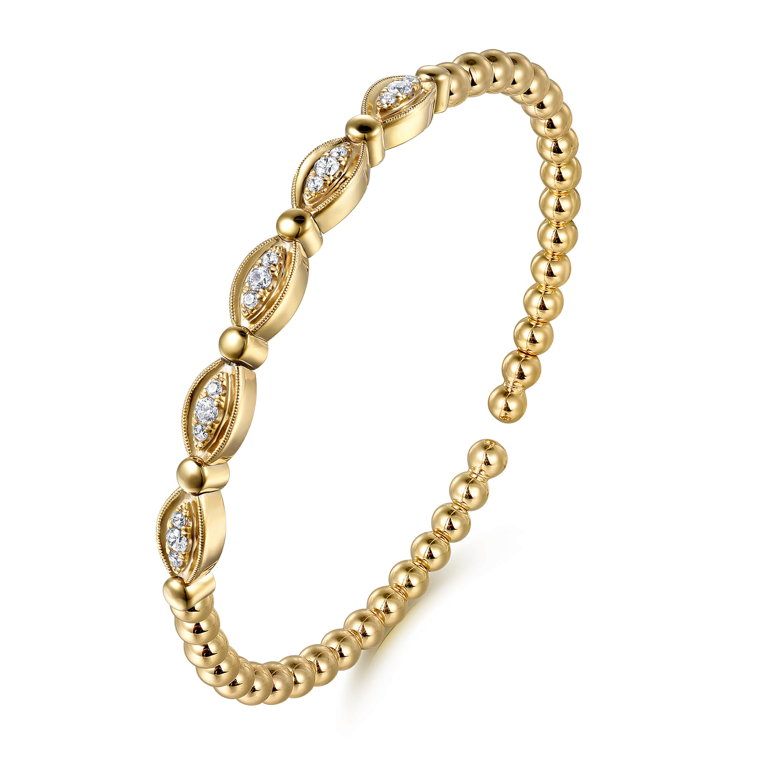 14K Yellow Gold Bujukan and Diamond Marquise Bar Bangle Bracelet - 0.35 ct - Shot 2