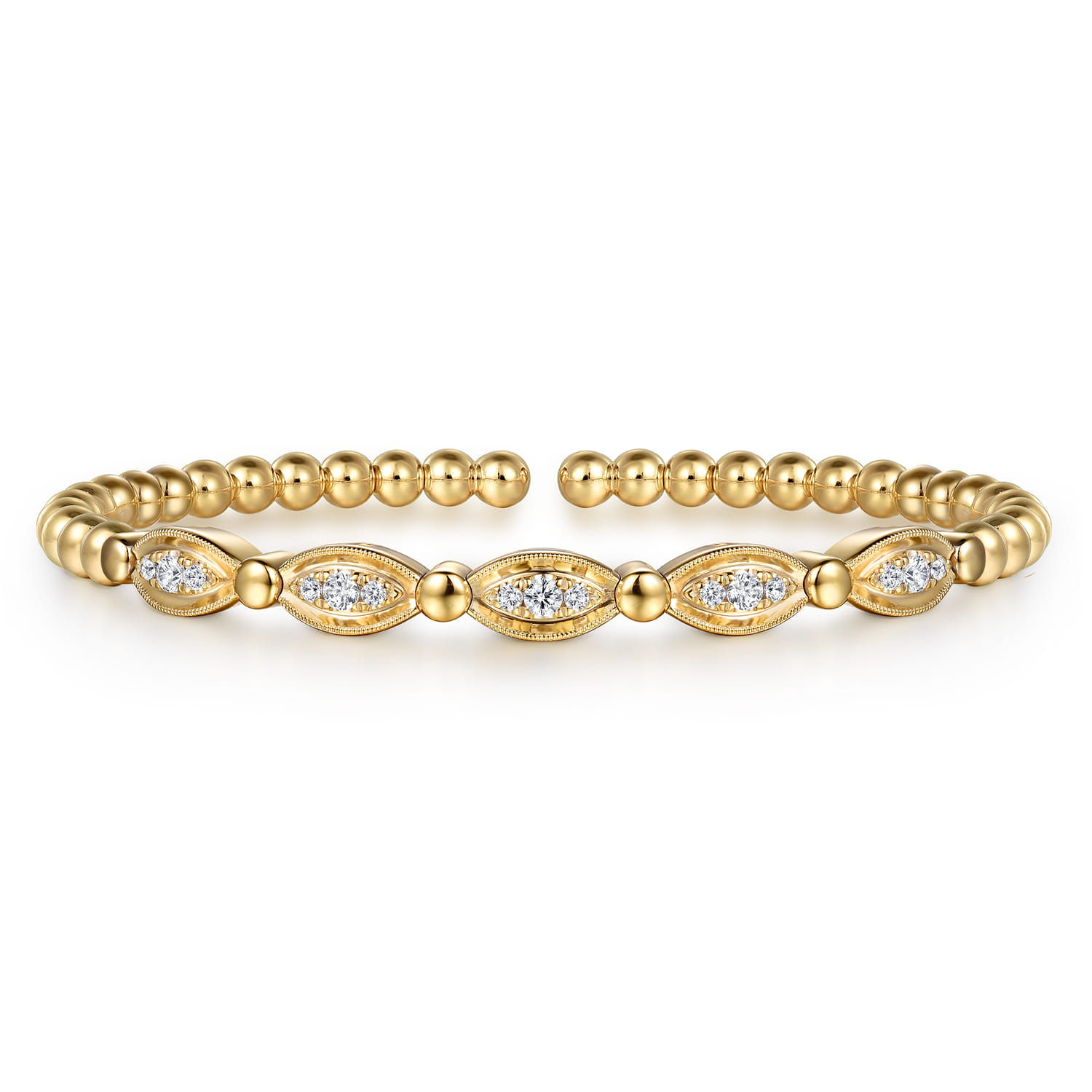 14K Yellow Gold Bujukan and Diamond Marquise Bar Bangle Bracelet - 0.35 ct - Shot 1