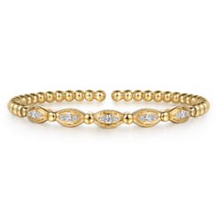 14K Yellow Gold Bujukan and Diamond Marquise Bar Bangle Bracelet