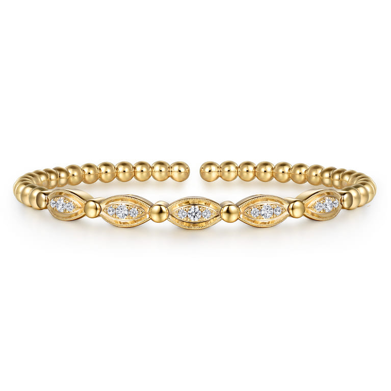 14K Yellow Gold Bujukan and Diamond Marquise Bar Bangle Bracelet - 0.35 ct - Shot 1