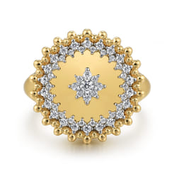 14K Yellow Gold Bujukan and Diamond Medallion Ladies Ring