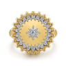 14K Yellow Gold Bujukan and Diamond Medallion Ladies Ring - 0.35 ct