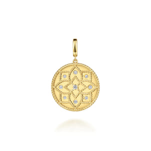 14K Yellow Gold Bujukan and Diamond Medallion Pendant With Detachable Bail
