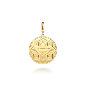 14K Yellow Gold Bujukan and Diamond Medallion Pendant With Detachable Bail