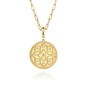 14K Yellow Gold Bujukan and Diamond Medallion Pendant With Detachable Bail