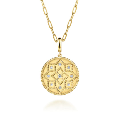 14K Yellow Gold Bujukan and Diamond Medallion Pendant With Detachable Bail