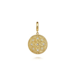 14K Yellow Gold Bujukan and Diamond Medallion Pendant in size 18mm With Detachable Bail 