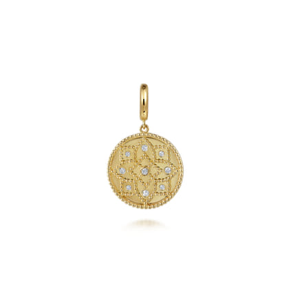 14K Yellow Gold Bujukan and Diamond Medallion Pendant in size 18mm With Detachable Bail