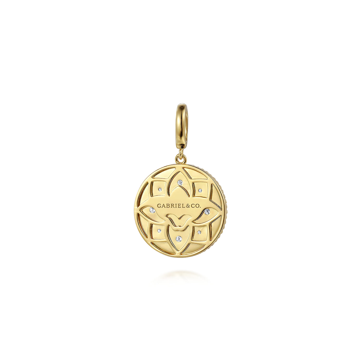 14K Yellow Gold Bujukan and Diamond Medallion Pendant in size 18mm With Detachable Bail - 0.11 ct - Shot 2