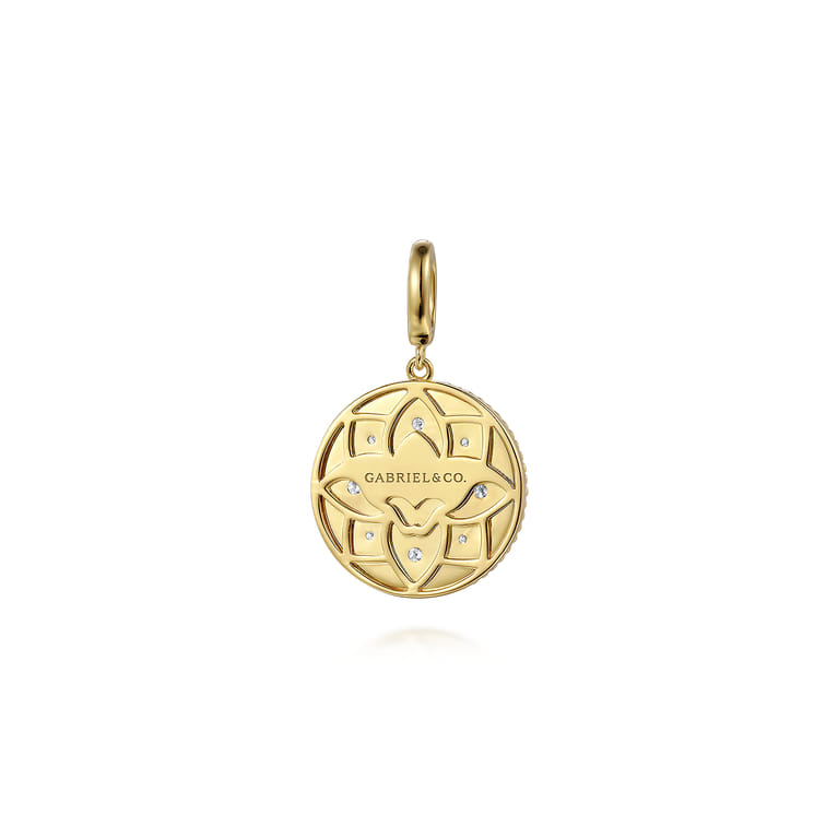 14K Yellow Gold Bujukan and Diamond Medallion Pendant in size 18mm With Detachable Bail - 0.11 ct - Shot 2
