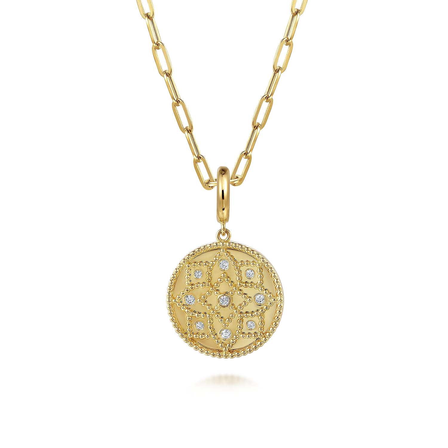 14K Yellow Gold Bujukan and Diamond Medallion Pendant in size 18mm With Detachable Bail - 0.11 ct - Shot 3