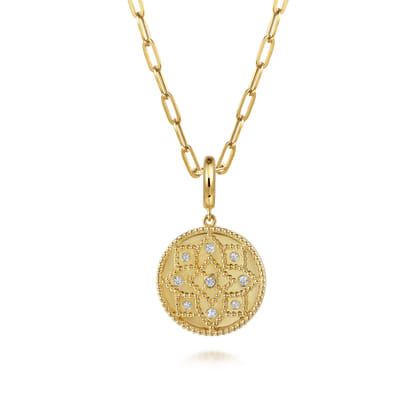 14K Yellow Gold Bujukan and Diamond Medallion Pendant in size 18mm With Detachable Bail