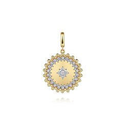14K Yellow Gold Bujukan and Diamond Medallion Pendant in size 24mm With Detachable Bail