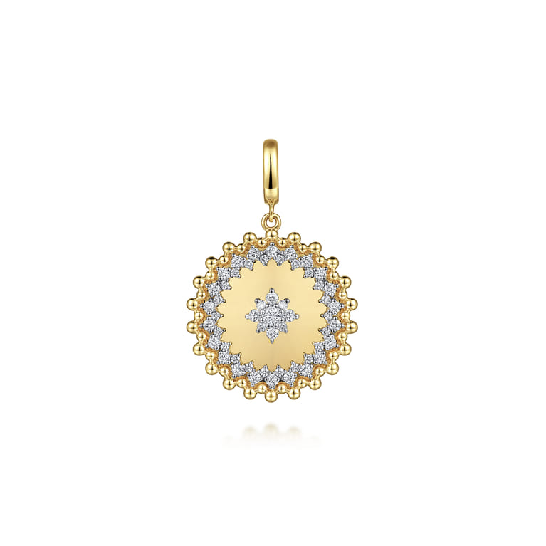 14K Yellow Gold Bujukan and Diamond Medallion Pendant in size 24mm With Detachable Bail - 0.78 ct - Shot 1